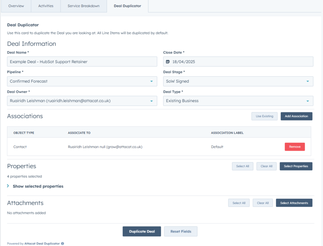Deal Duplicater - Middle Pane - UI Extension